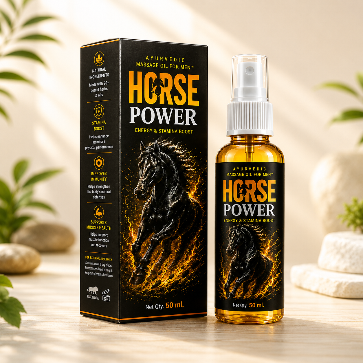 Horse Power Ayurvedic Body Massage Oil for Men – 50 ml
