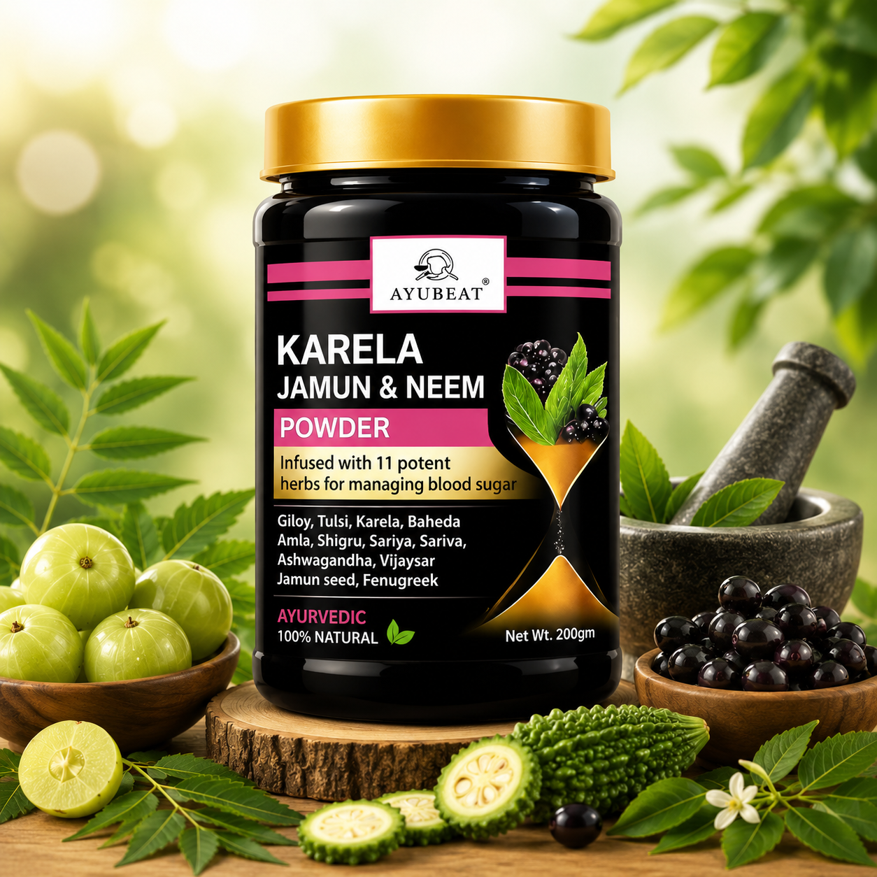 Ayubeat Karela Jamun Neem Herbal Powder – 200g