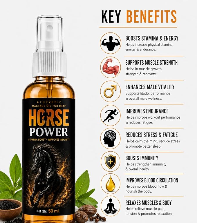 Horse Power Ayurvedic Body Massage Oil for Men – 50 ml