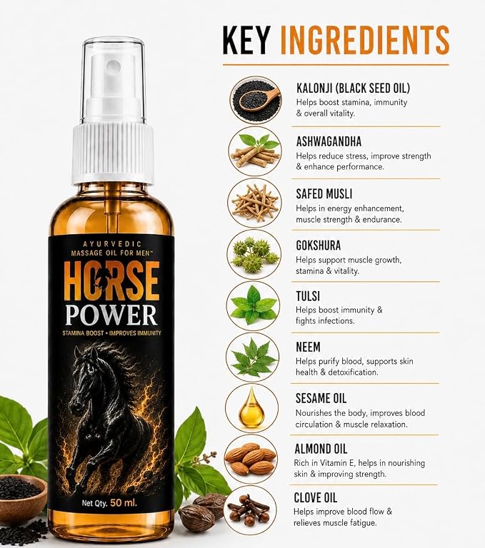 Horse Power Ayurvedic Body Massage Oil for Men – 50 ml