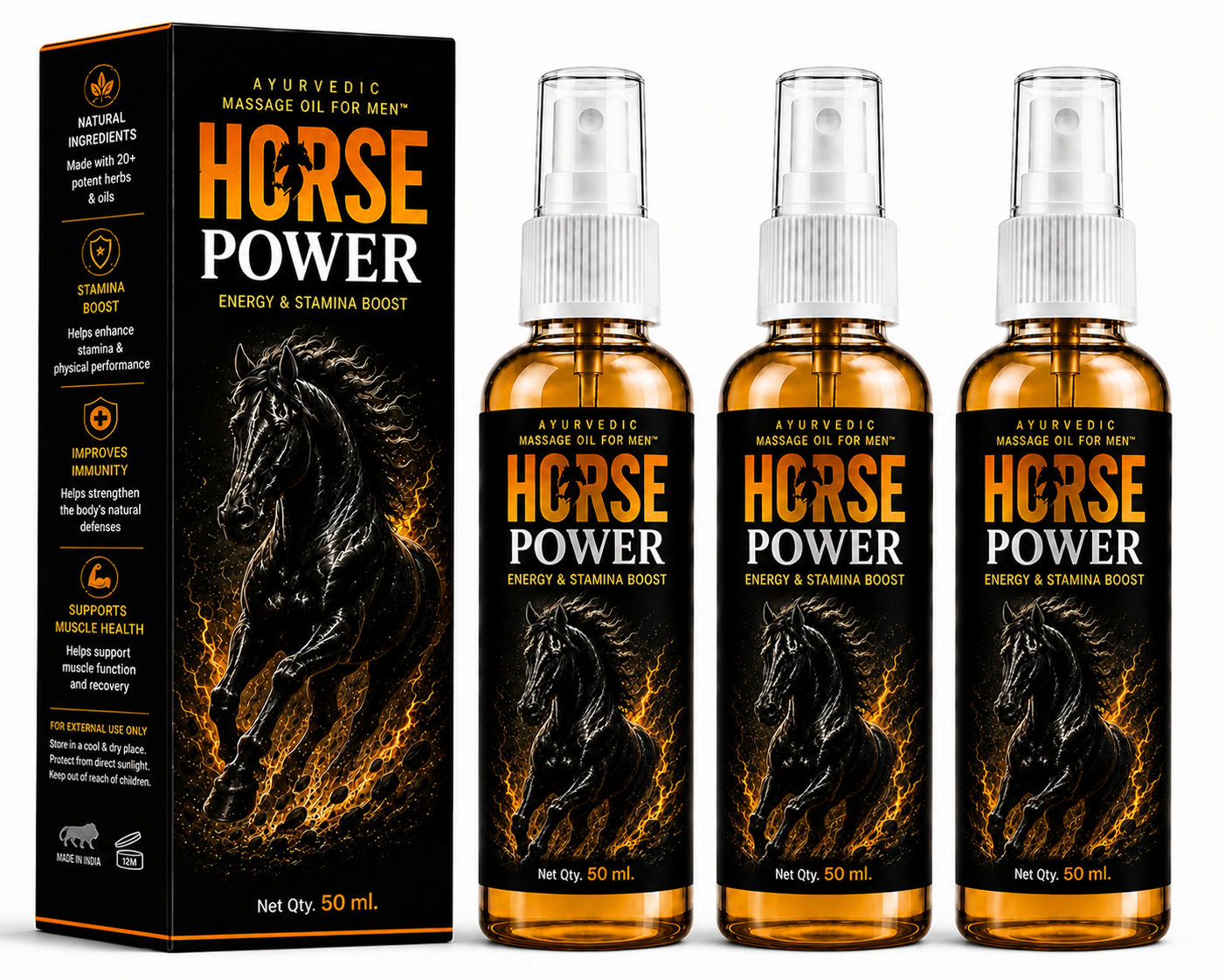 Horse Power Ayurvedic Body Massage Oil for Men – 50 ml