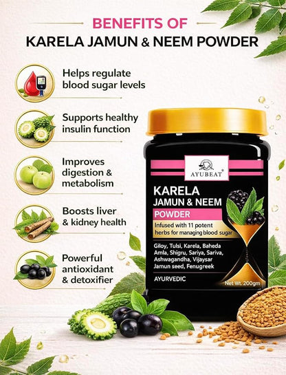 Ayubeat Karela Jamun Neem Herbal Powder – 200g