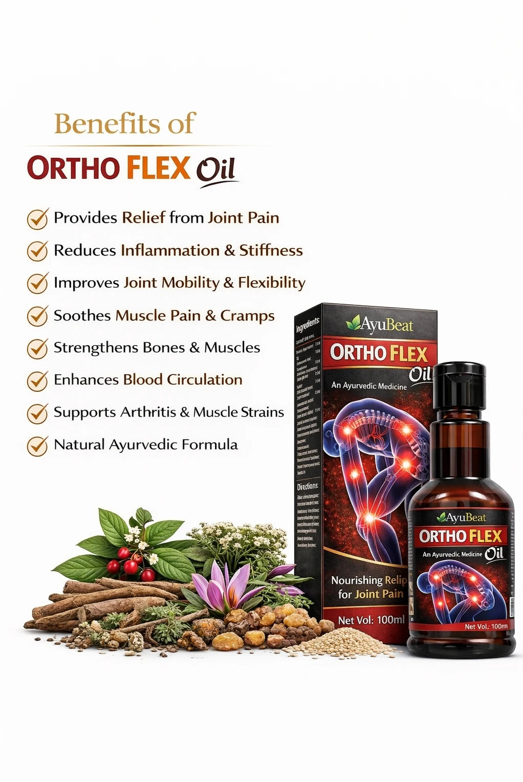 Ayubeat Ortho Flex Ayurvedic Pain Relief Oil – 120ml (100ml + 20ml Free)
