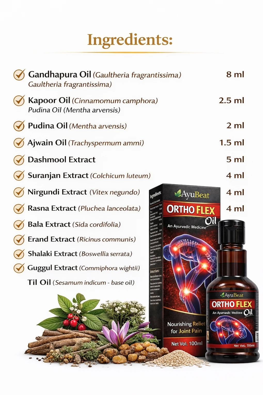 Ayubeat Ortho Flex Ayurvedic Pain Relief Oil – 120ml (100ml + 20ml Free)