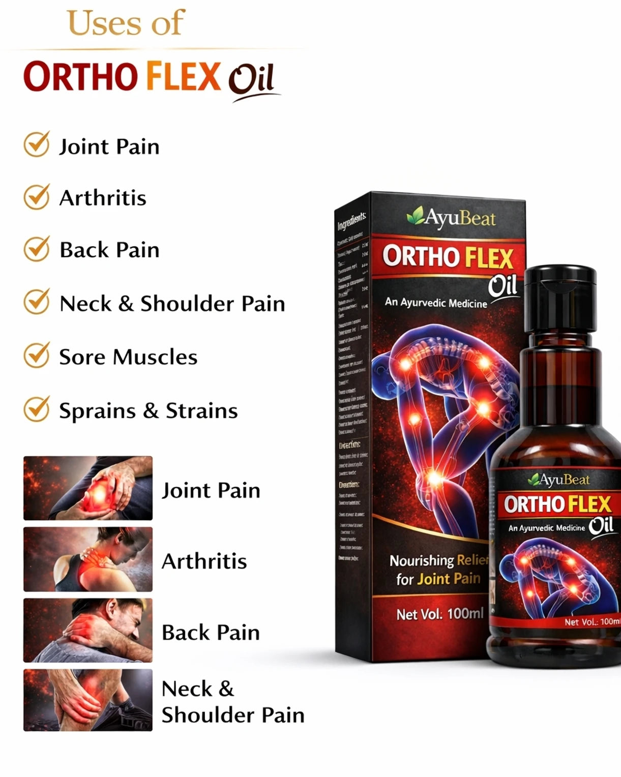 Ayubeat Ortho Flex Ayurvedic Pain Relief Oil – 120ml (100ml + 20ml Free)