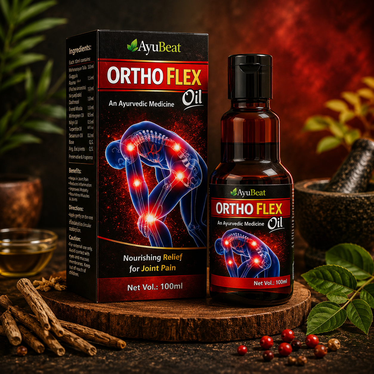 Ayubeat Ortho Flex Ayurvedic Pain Relief Oil – 120ml (100ml + 20ml Free)