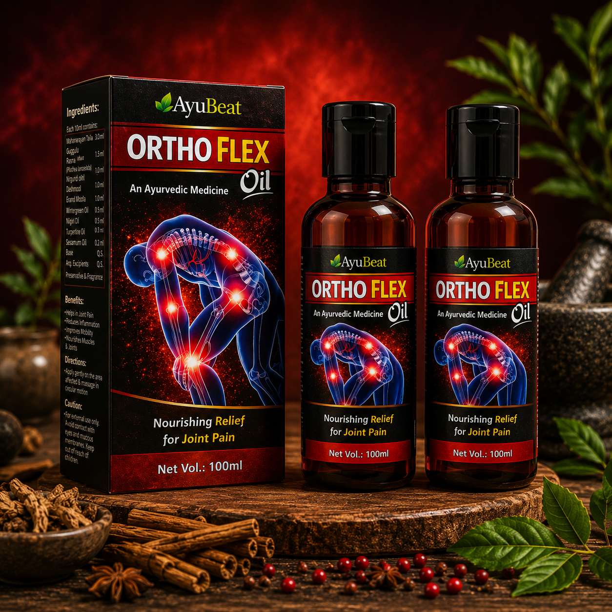 Ayubeat Ortho Flex Ayurvedic Pain Relief Oil – 120ml (100ml + 20ml Free)